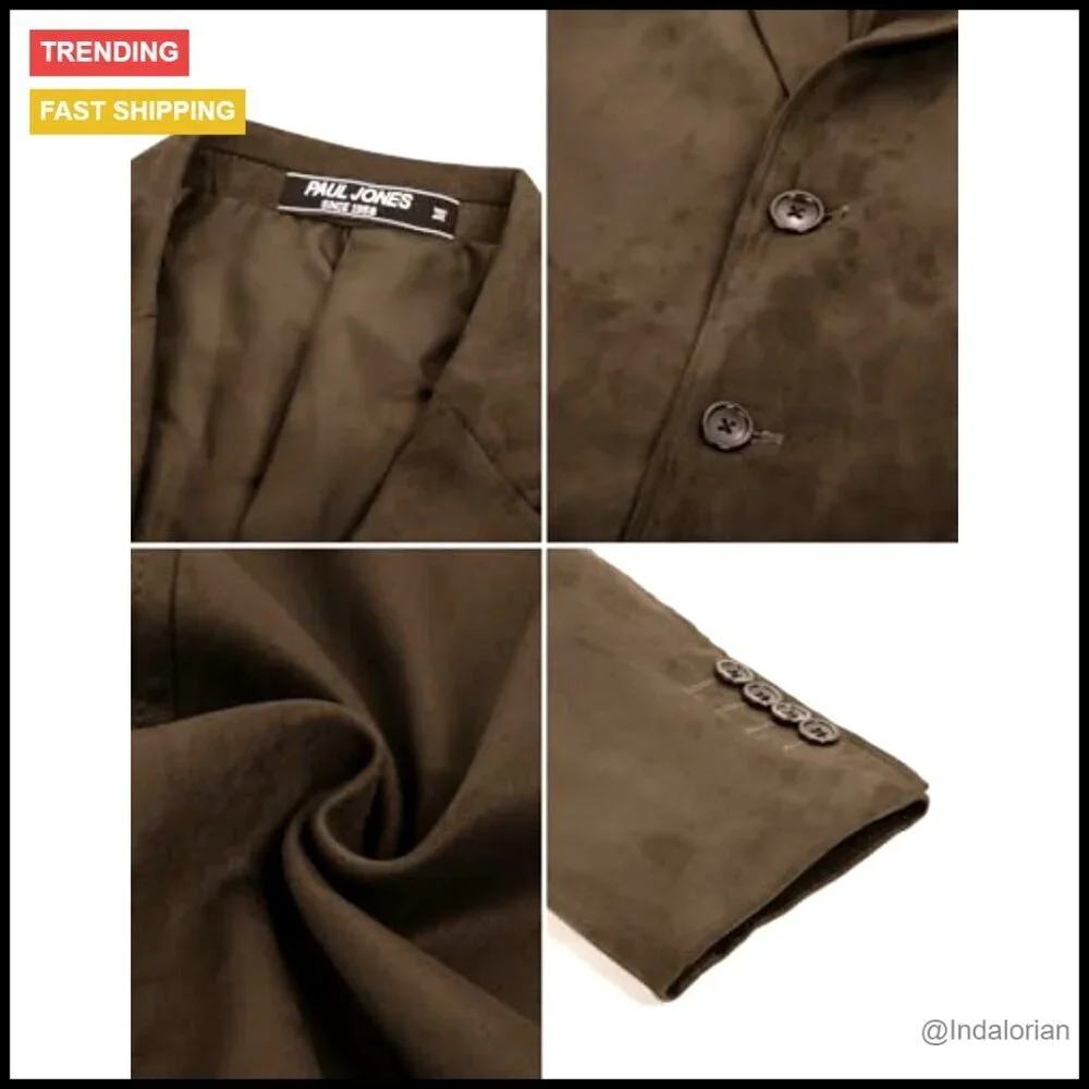 Faux Leather Blazer Modern Fitted Suede Sport Coat Casual Two Button Jacket